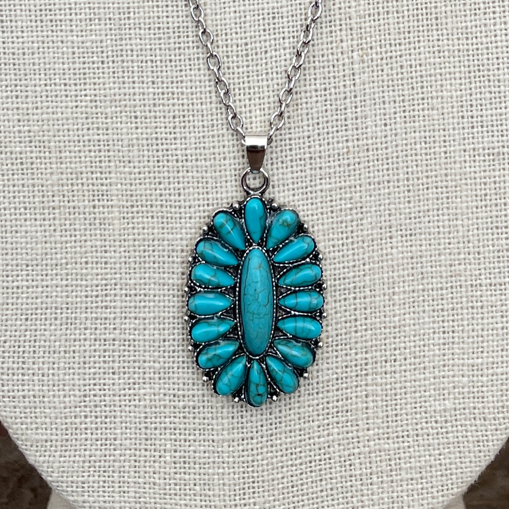 Faux Turquoise Cluster Pendant Necklace 15$